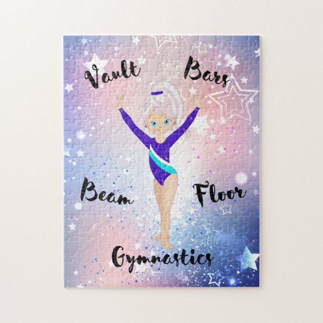 Puzzle Gym Star Pink Stripe, Blue Eyes, Blue Dazzle Leo (Vertical)