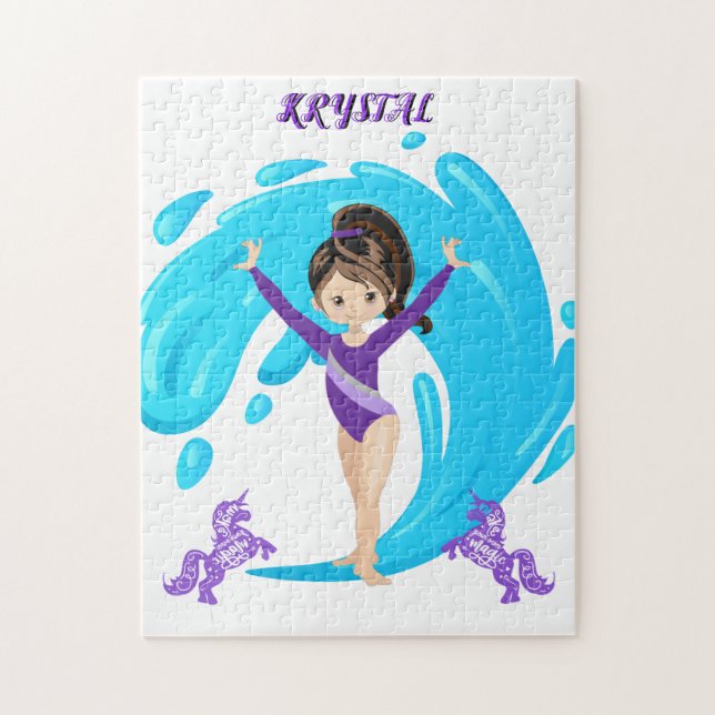 Puzzle Gymnastique et poneys violets personnalisés (Vertical)