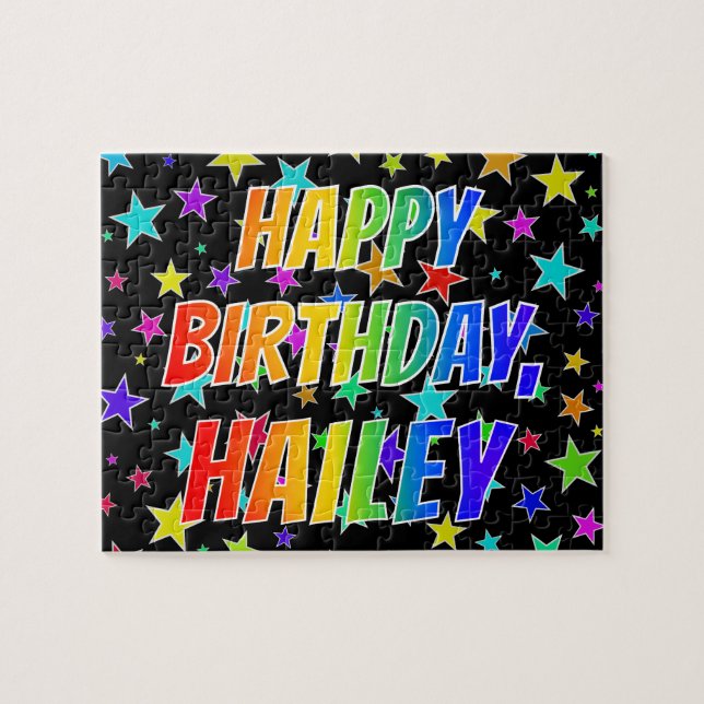 Puzzle "HAILEY" Prénom, Amusant "HEUREUX ANNIVERSAIRE" (Horizontal)