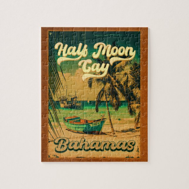 Puzzle Half Moon Cay Bahamas Retro Sunset Vacation 60s (Vertical)