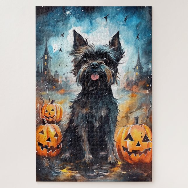 Puzzle Halloween Affenpinscher avec la peur Citrouille (Vertical)