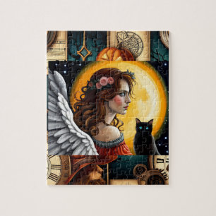 Puzzle Halloween Angel et chat noir
