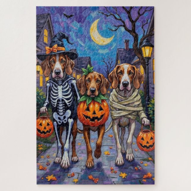 Puzzle Halloween anglais Foxhound Dogs Trick or Treating (Vertical)