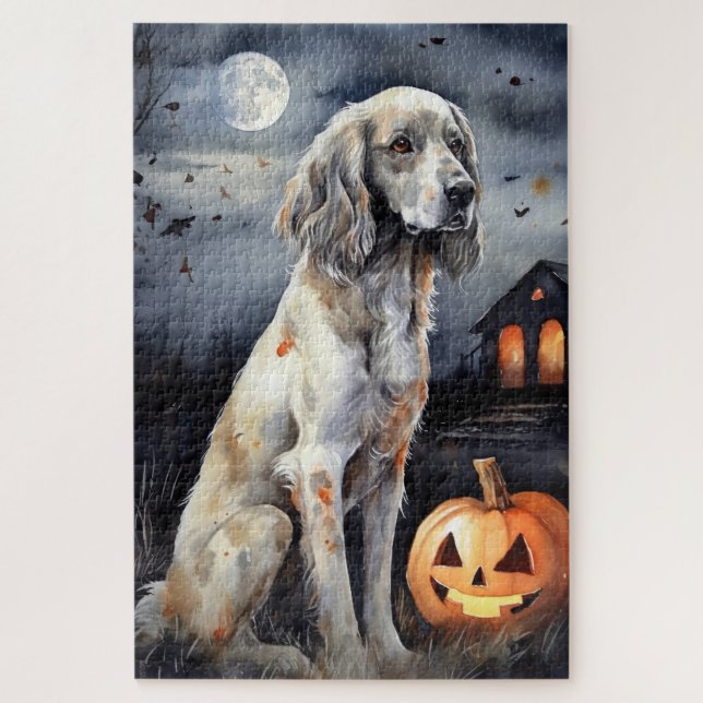 Puzzle Halloween Anglais Setter Avec Scentation Citrouill (Vertical)