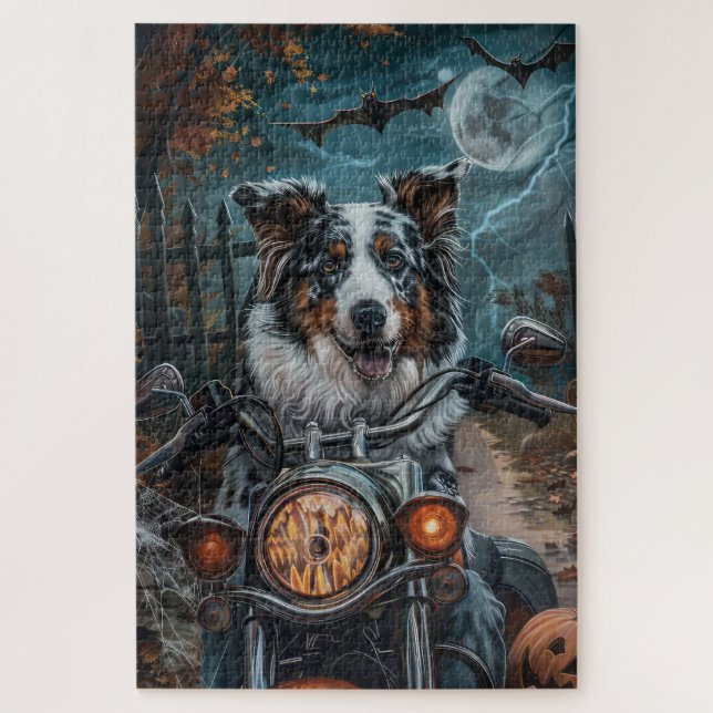 Puzzle Halloween australienne berger équitation moto (Vertical)