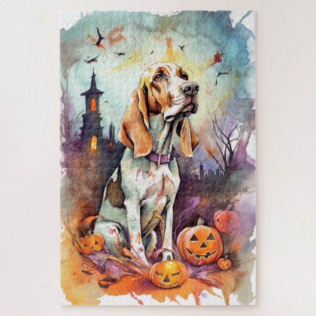 Puzzle Halloween Basset Hound Avec Crainte Citrouille (Vertical)