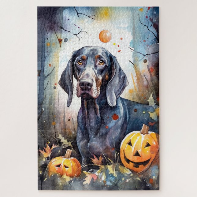 Puzzle Halloween Bluetick Coonhound avec la peur Citrouil (Vertical)