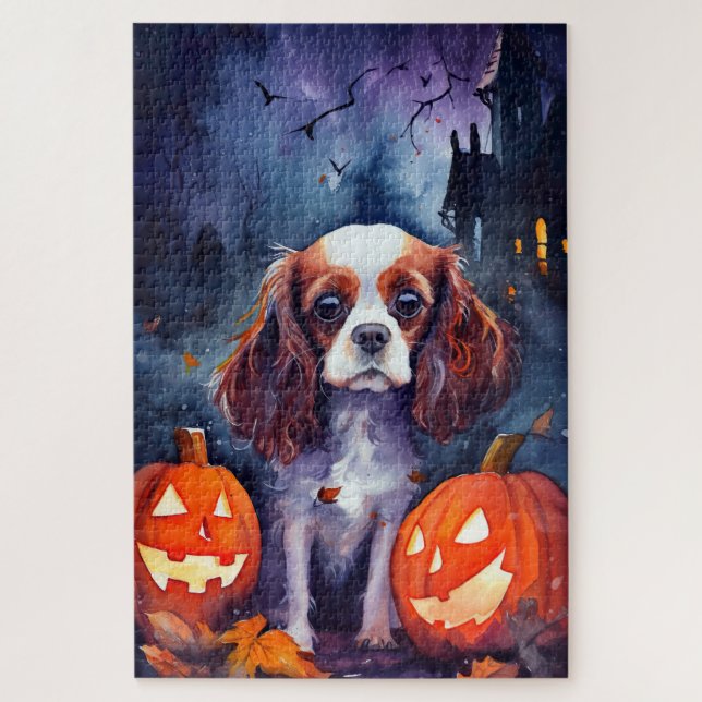 Puzzle Halloween Cavalier King Charles Citrouille espagno (Vertical)