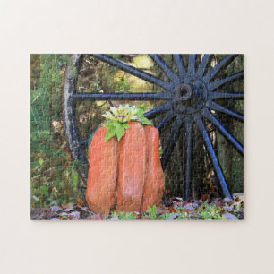 Puzzle Halloween Citrouille sculpté en bois et roue en bo
