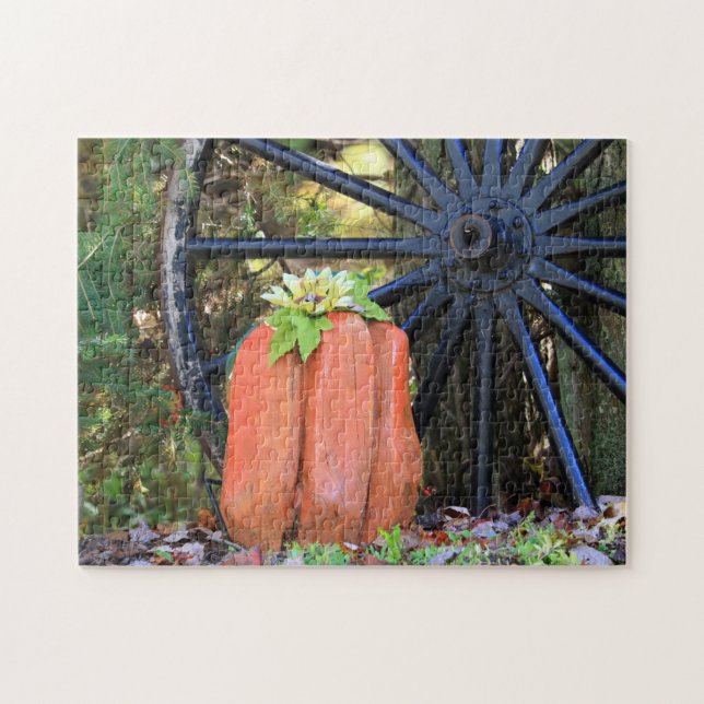 Puzzle Halloween Citrouille sculpté en bois et roue en bo (Horizontal)