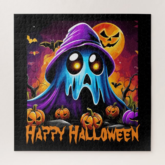 Puzzle Halloween coloré Citrouille fantôme Happy Hallowee (Vertical)