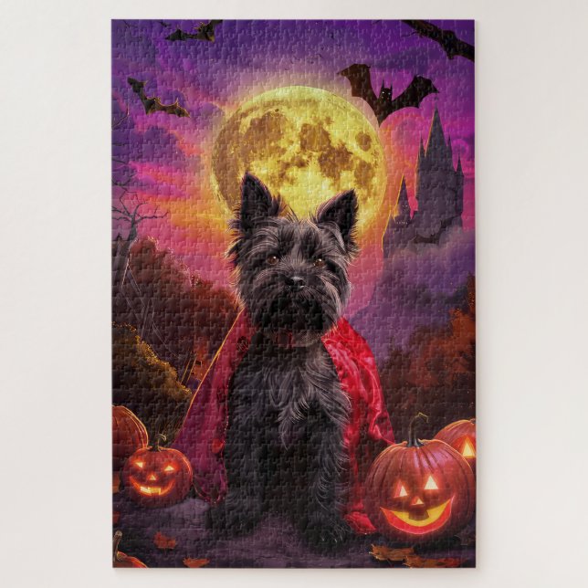 Puzzle Halloween écossais Terrier Vampire Citrouille effr (Vertical)