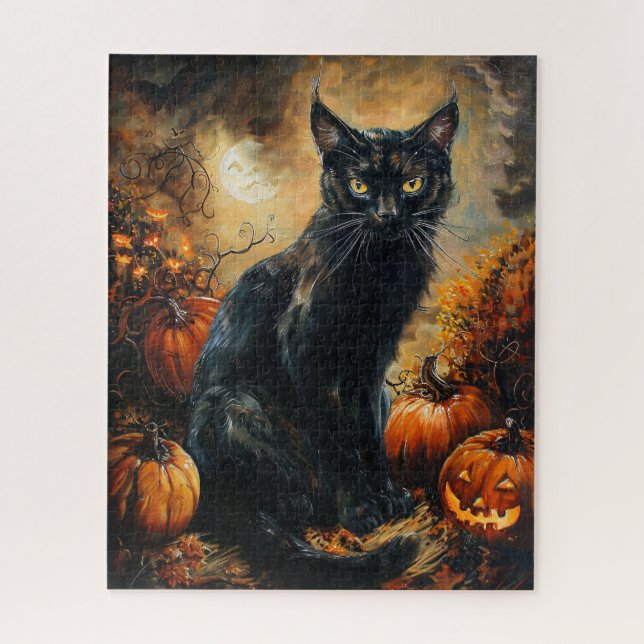 Puzzle Halloween éffrayant en chat noir (Vertical)