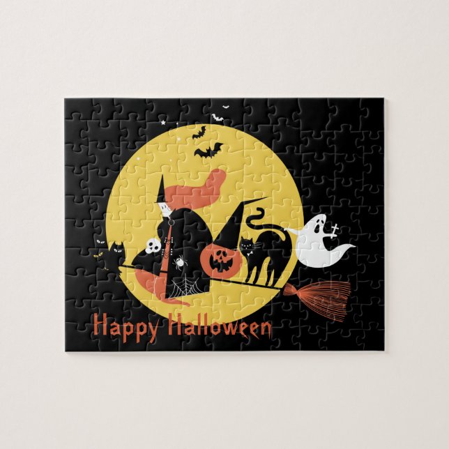 Puzzle Halloween Enfants Black Scary Cartoon Moon Witte m (Horizontal)
