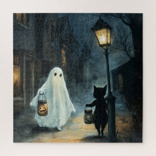 Puzzle Halloween Ghost et Rencontre de chat