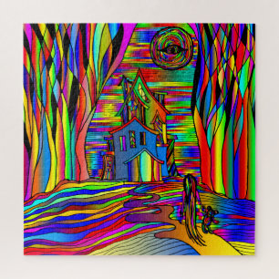 Puzzle Halloween Haunted House Effrayant Abstrait coloré