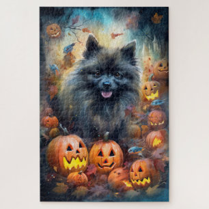 Puzzle Halloween Keeshonté avec la peur Citrouille