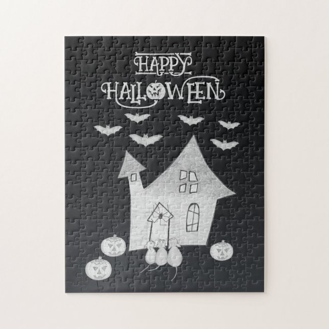 Puzzle Halloween la nuit avec Haunted House, chauves-sour (Vertical)
