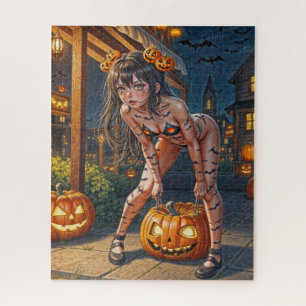 Puzzle Halloween Monster Jack-o-Lantern & Bat Vixen Girl