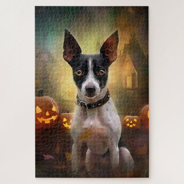 Puzzle Halloween Rat Terrier Avec La Peur Citrouille (Vertical)