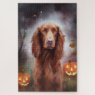 Puzzle Halloween Rouge irlandais Setter avec la peur Citr