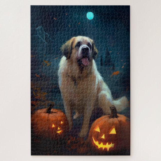 Puzzle Halloween Saint Bernard avec la peur Citrouille (Vertical)