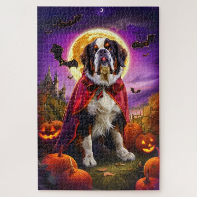 Puzzle Halloween Saint Bernard Vampire Citrouilles effroi (Vertical)