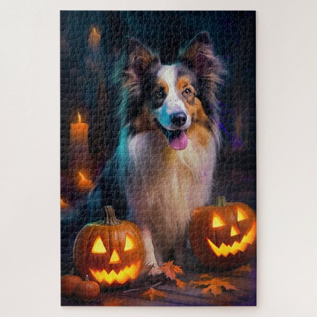 Puzzle Halloween Shetland Sheepdog Avec la peur Citrouill (Vertical)