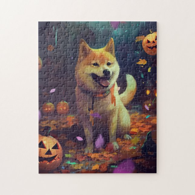 Puzzle Halloween Shiba Inu Avec La Peur Citrouille (Vertical)