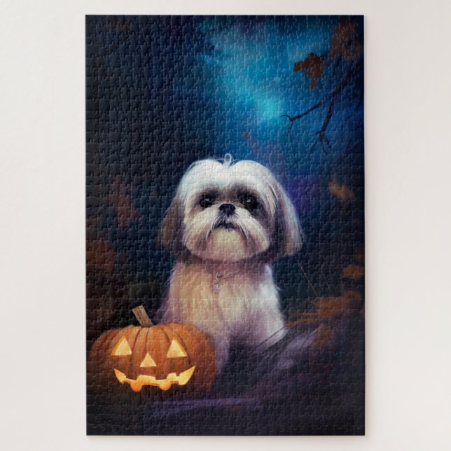 Puzzle Halloween Shih Tzu Avec La Peur Citrouille (Vertical)