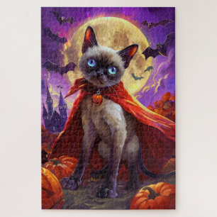 Puzzle Halloween Siamese Chat Vampire Citrouilles effroi