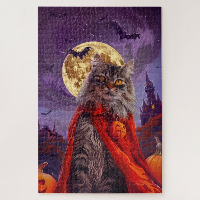 Puzzle Halloween Sibérie Chat Vampire Citrouilles effroi (Vertical)