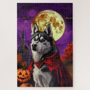 Puzzle Halloween Sibérie Husky Vampire Citrouilles effroi