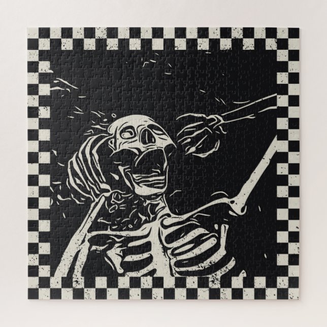 Puzzle Halloween Skeleton noir blanc À damiers (Vertical)