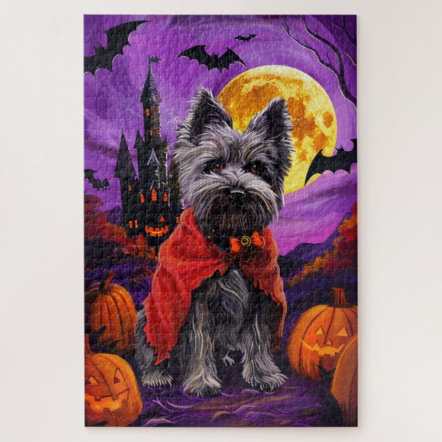 Puzzle Halloween Skye Terrier Vampire Citrouilles effroi (Vertical)