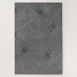Puzzle Halloween spiders web and pumpkins 
