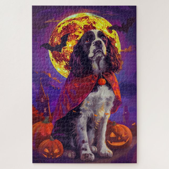 Puzzle Halloween Springer espagnol Vampire Citrouilles ef (Vertical)