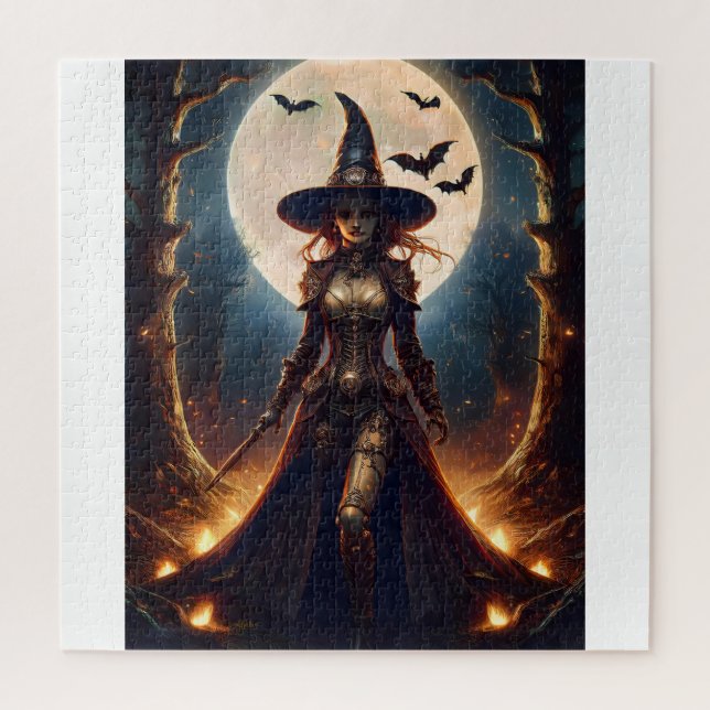 Puzzle Halloween Steampunk Forest Witch (Vertical)