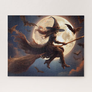 Puzzle Halloween Steampunk Witch Vol au clair de lune