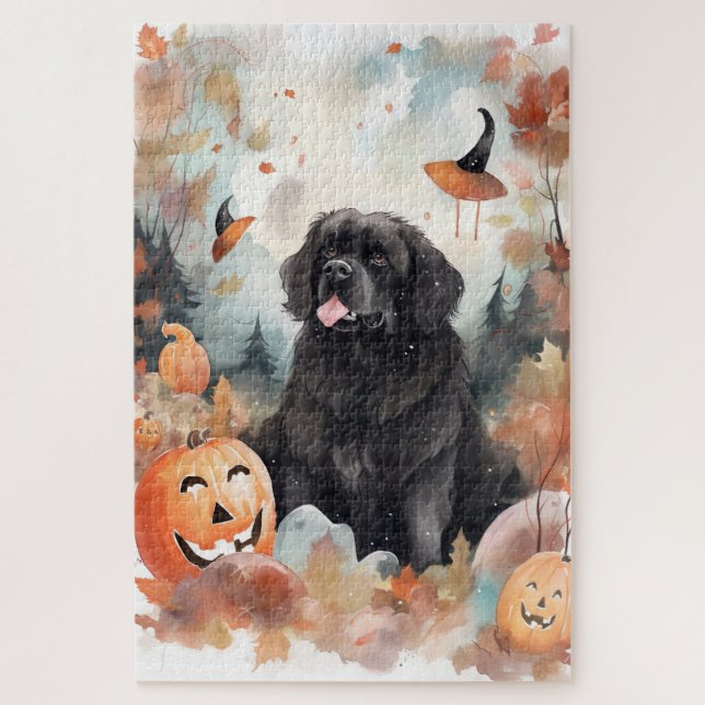Puzzle Halloween Terre-Neuve avec la peur Citrouille (Vertical)