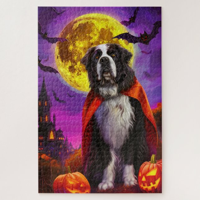 Puzzle Halloween Terre-Neuve Vampire Citrouilles effroi (Vertical)