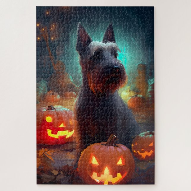 Puzzle Halloween Terrier écossais avec la peur Citrouille (Vertical)