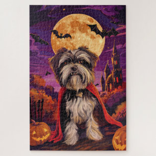 Puzzle Halloween Tibétain Terrier Vampire Citrouilles peu