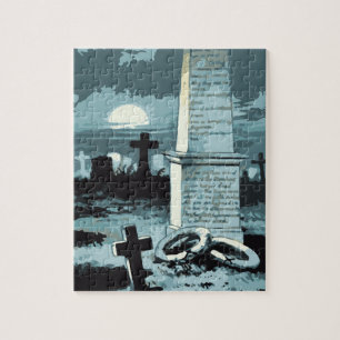 Puzzle Halloween vintage, cimetière effrayant avec tombes