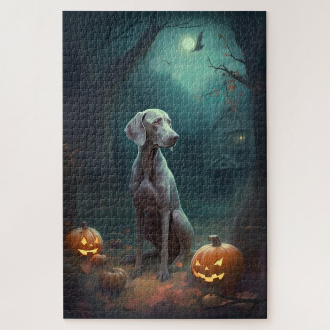 Puzzle Halloween Weimaraner avec la peur Citrouille (Vertical)