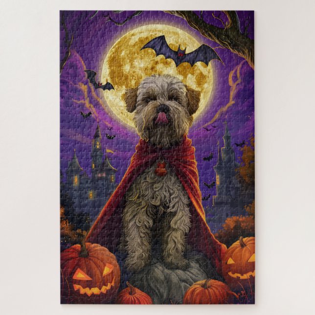 Puzzle Halloween Wheaten Terrier Vampire Citrouilles effr (Vertical)