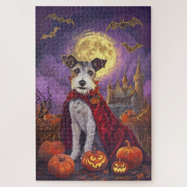 Puzzle Halloween Wirefox Terrier Vampire Citrouilles peur (Vertical)