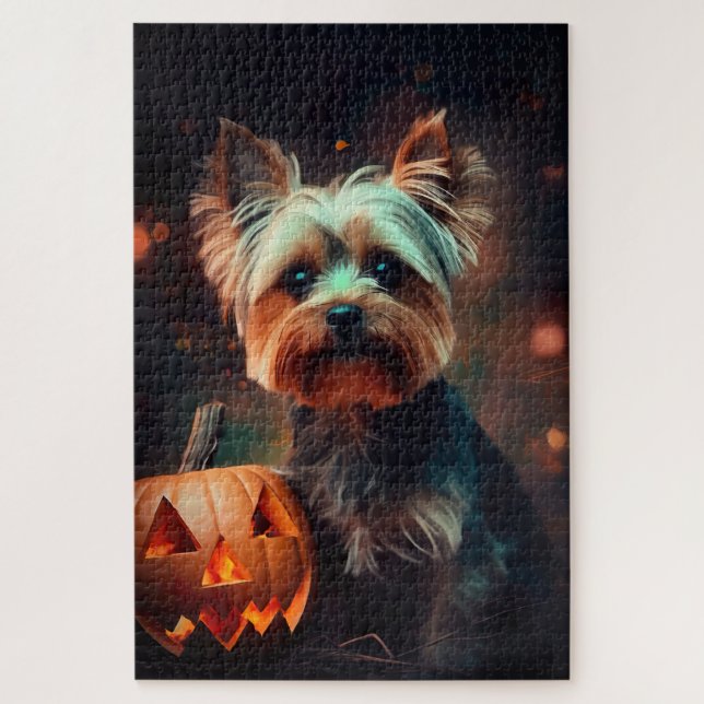 Puzzle Halloween Yorkshire Terrier Avec La Peur Citrouill (Vertical)