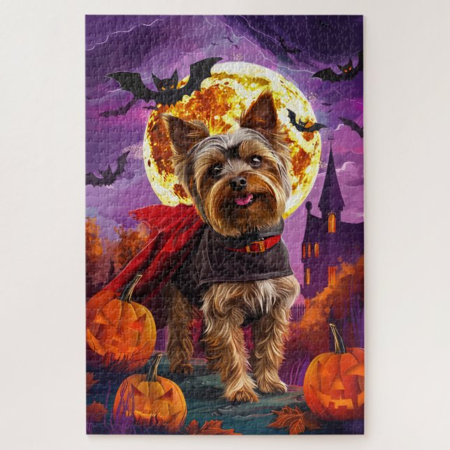 Puzzle Halloween Yorkshire Terrier Vampire Citrouilles pe (Vertical)