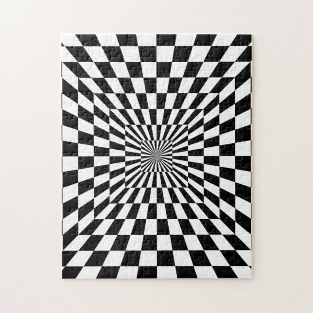 Puzzle Hallway noir blanc À damiers | Illusion optique (Vertical)